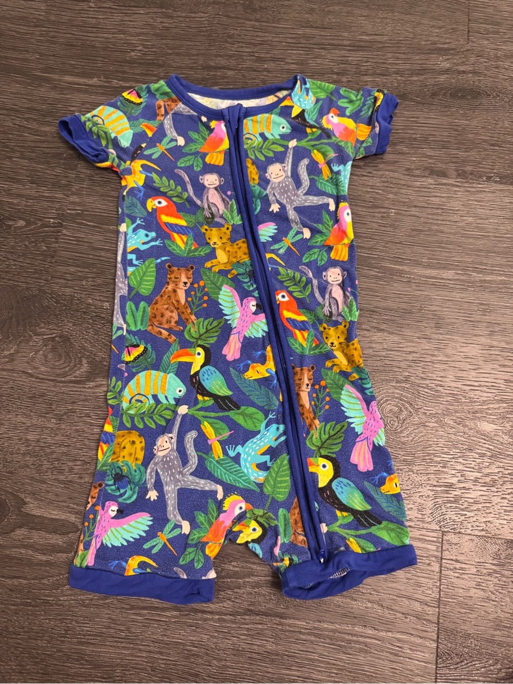 Little Sleepies Blue Jungle Animal Toddler Bamboo Shorty Zippy 3T